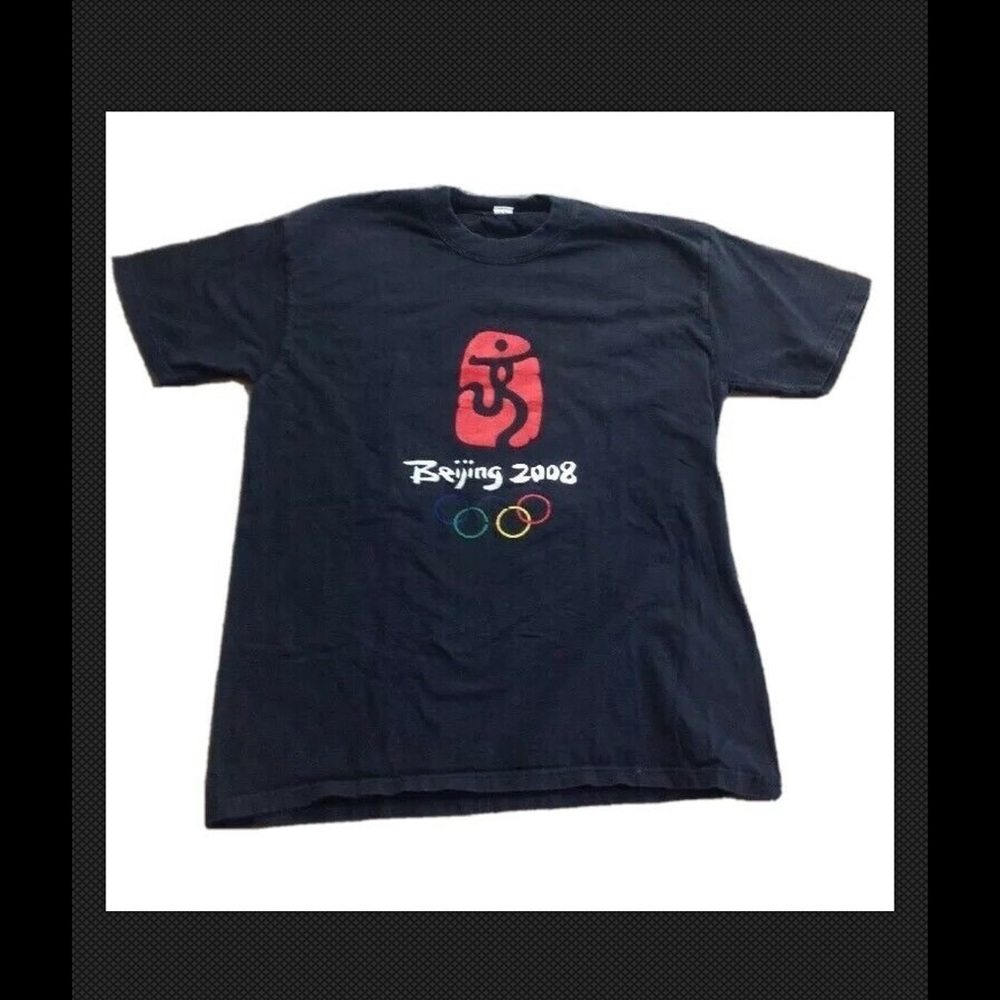 VINTAGE 2008 BEIJING BLACK OLYMPIC T SHIRT MENS L